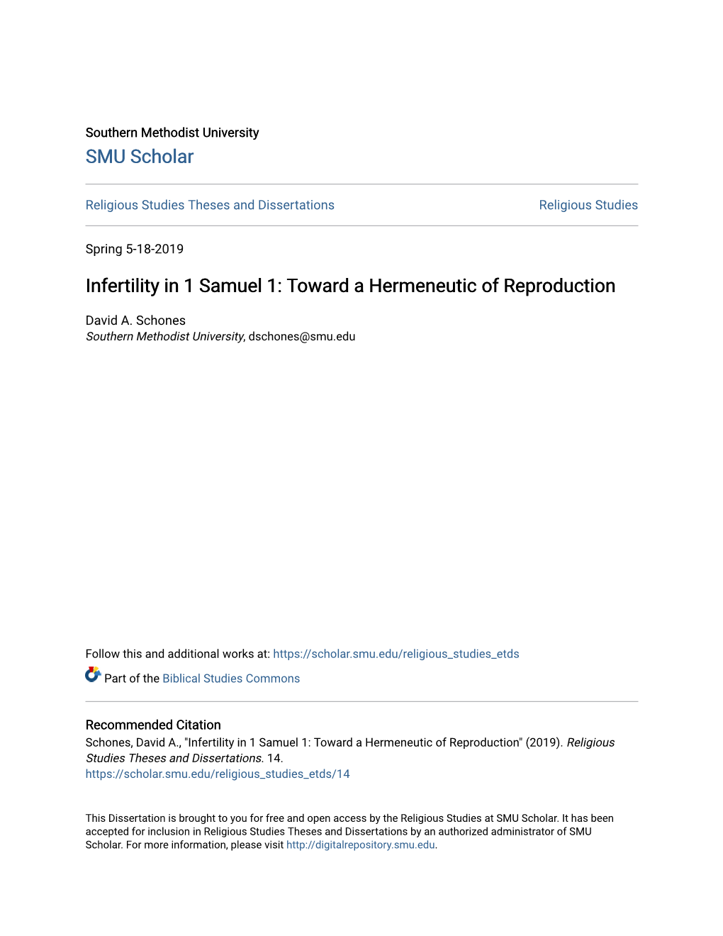 Infertility in 1 Samuel 1: Toward a Hermeneutic of Reproduction