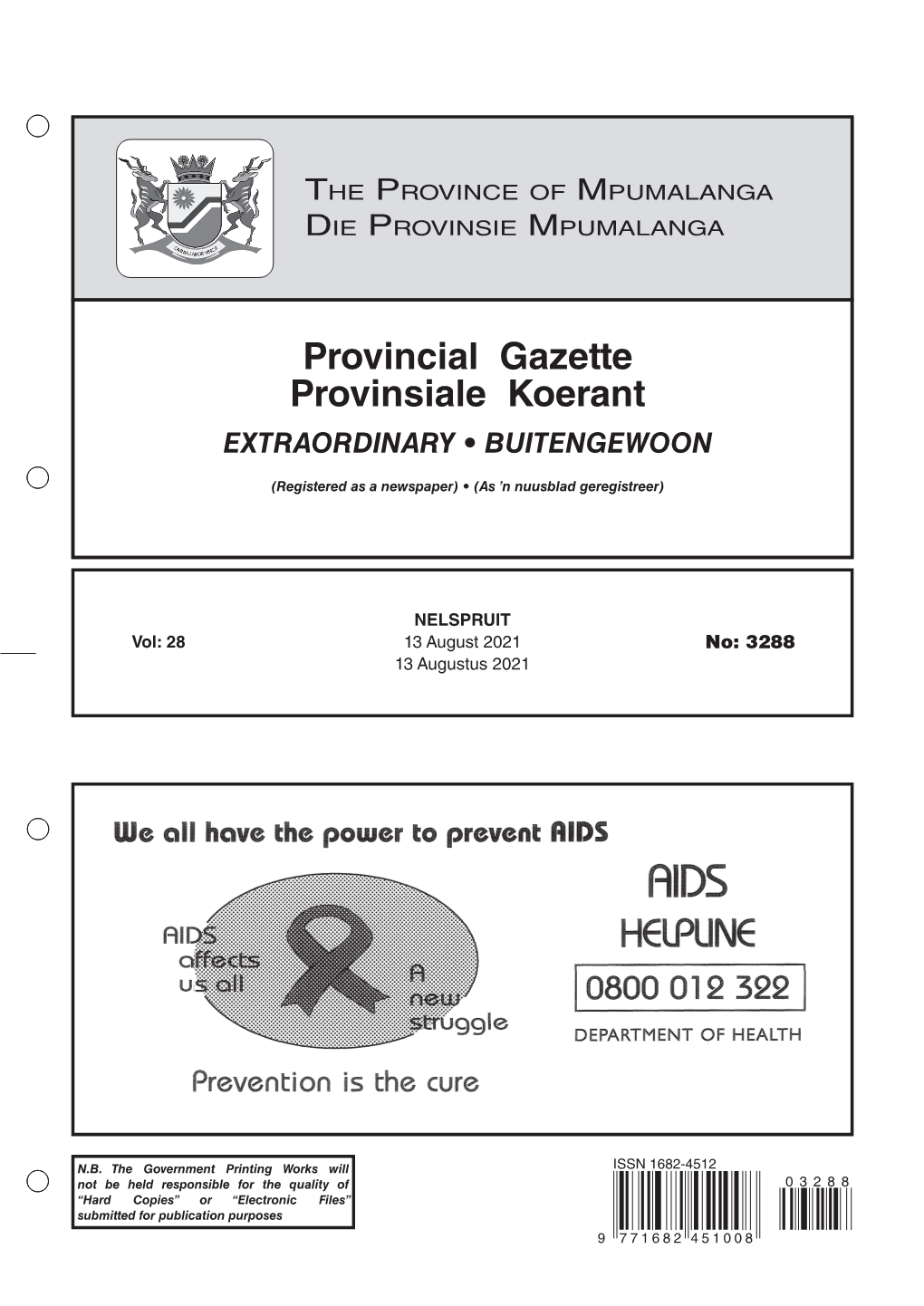 Provincial Gazette Provinsiale Koerant EXTRAORDINARY • BUITENGEWOON