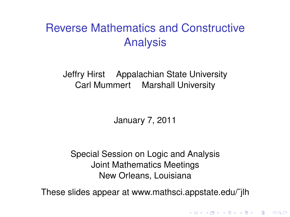 Reverse Mathematics and Constructive Analysis