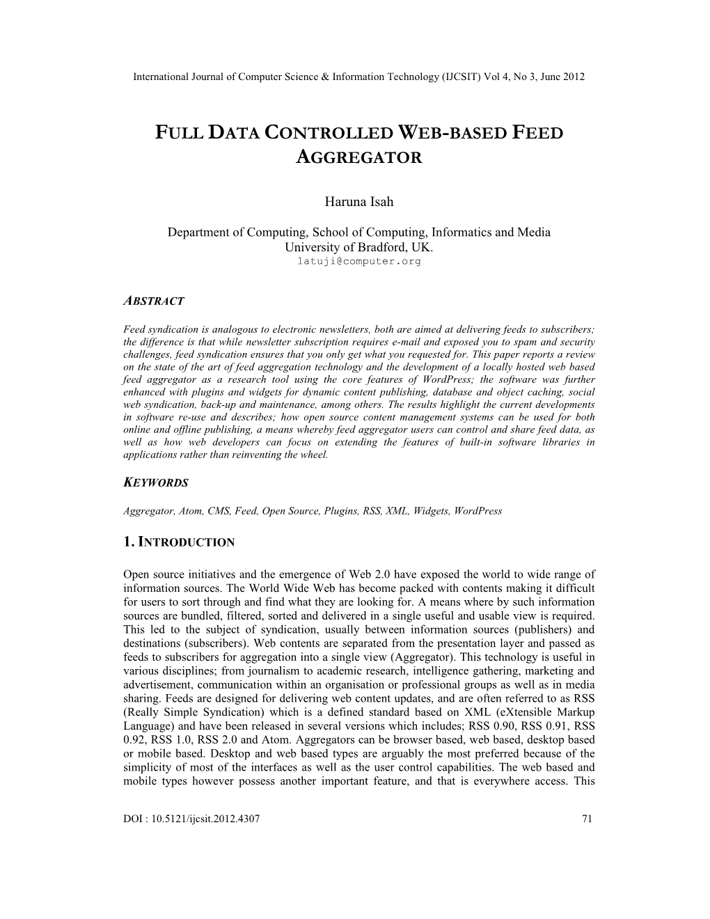 Full Data Controlled Web-Based Feed Aggregator
