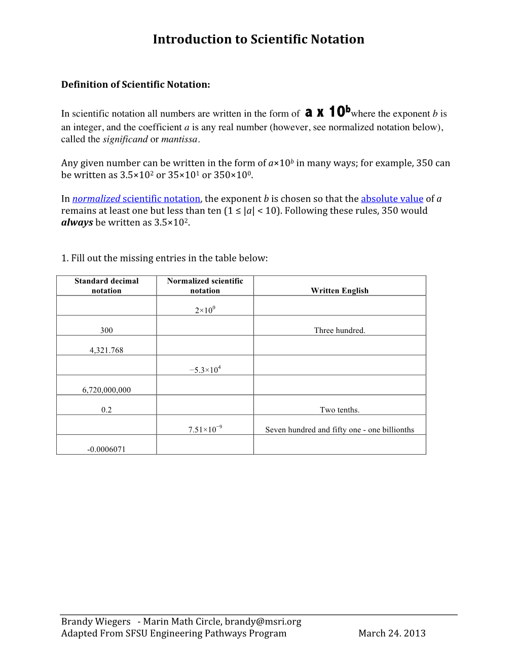 Introduction to Scientific Notation