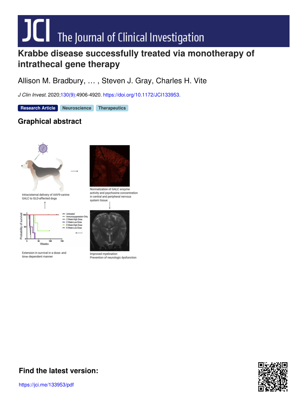 Krabbe Disease Successfully Treated Via Monotherapy of Intrathecal Gene Therapy