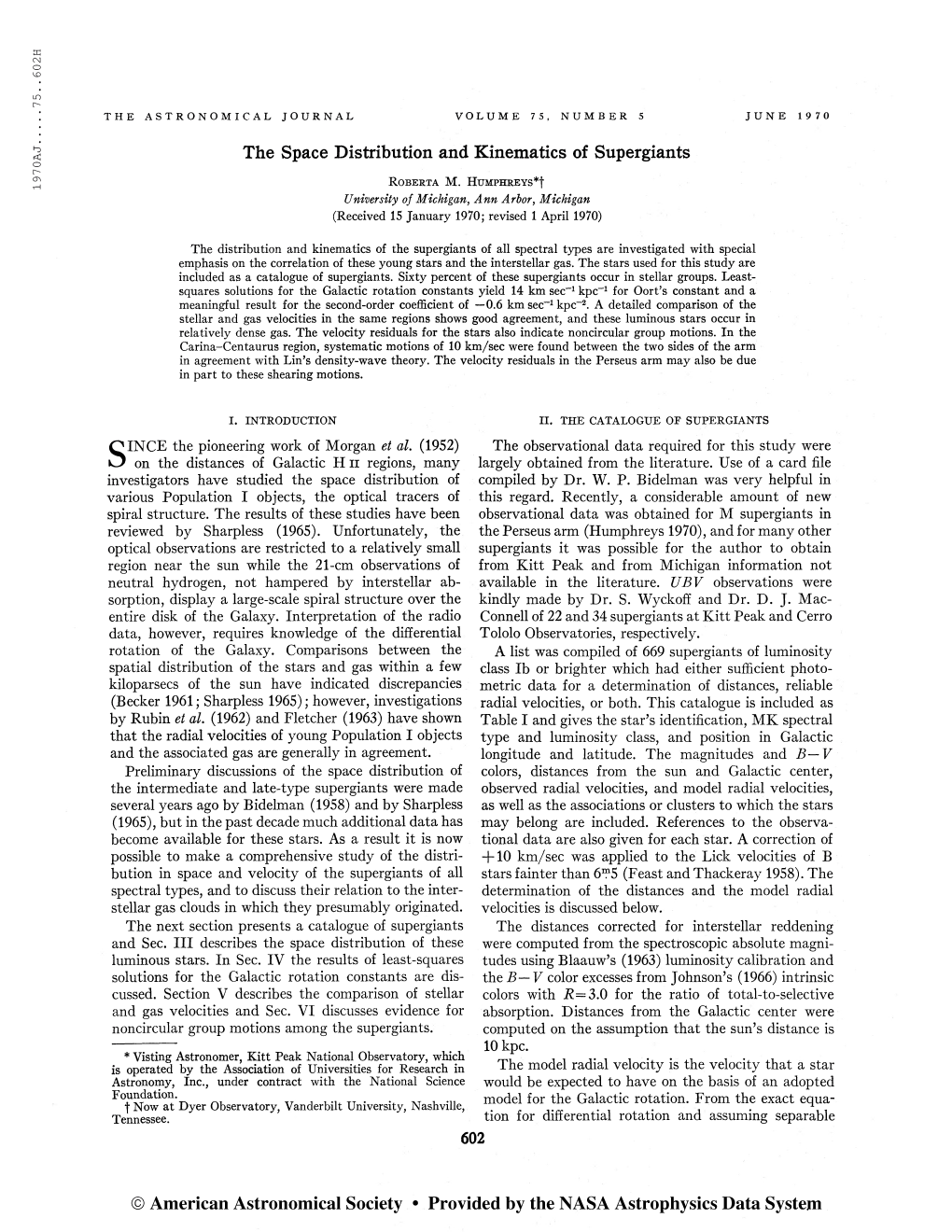 1970Aj 75. . 602H the Astronomical Journal