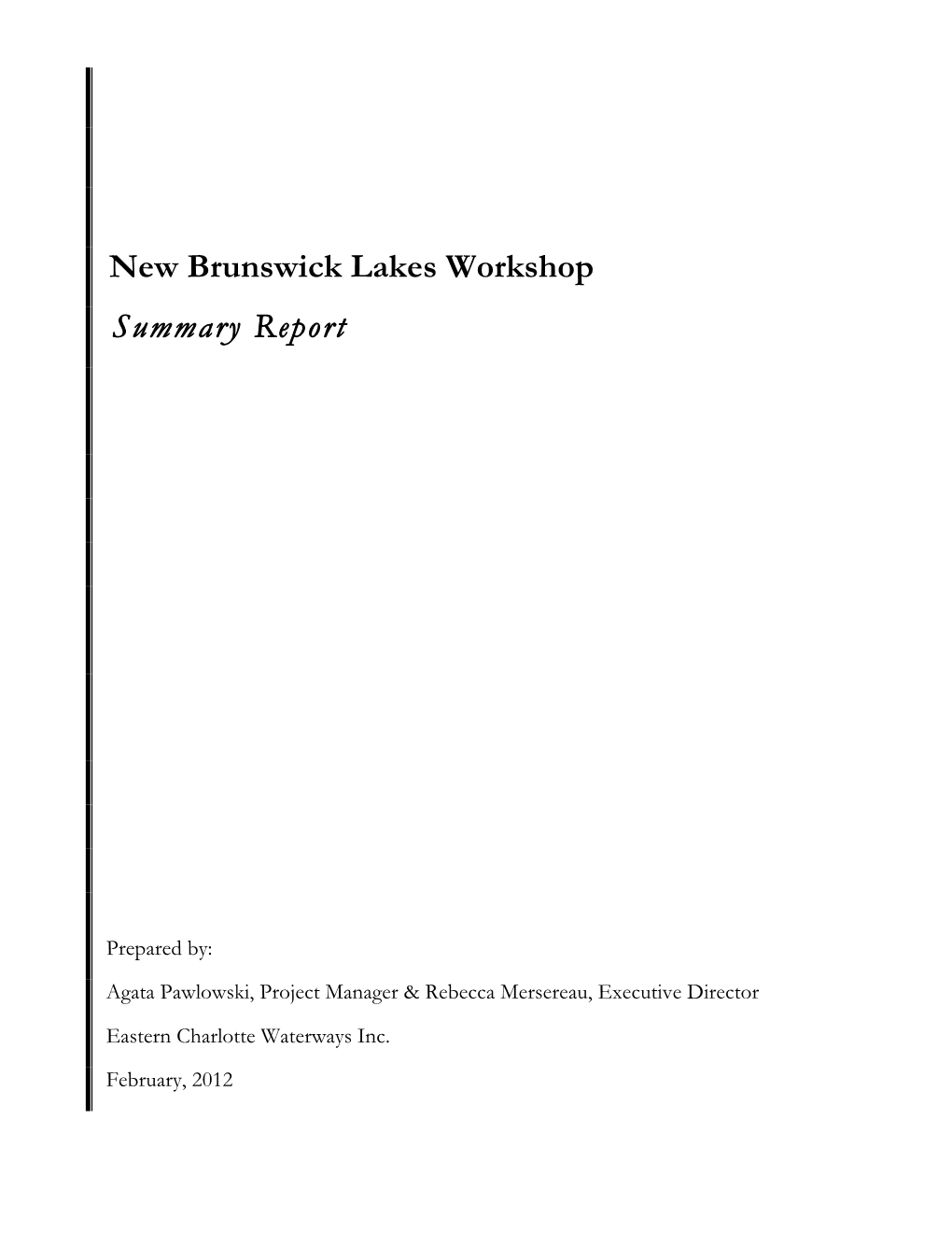 New Brunswick Lakes Workshop Summary Report