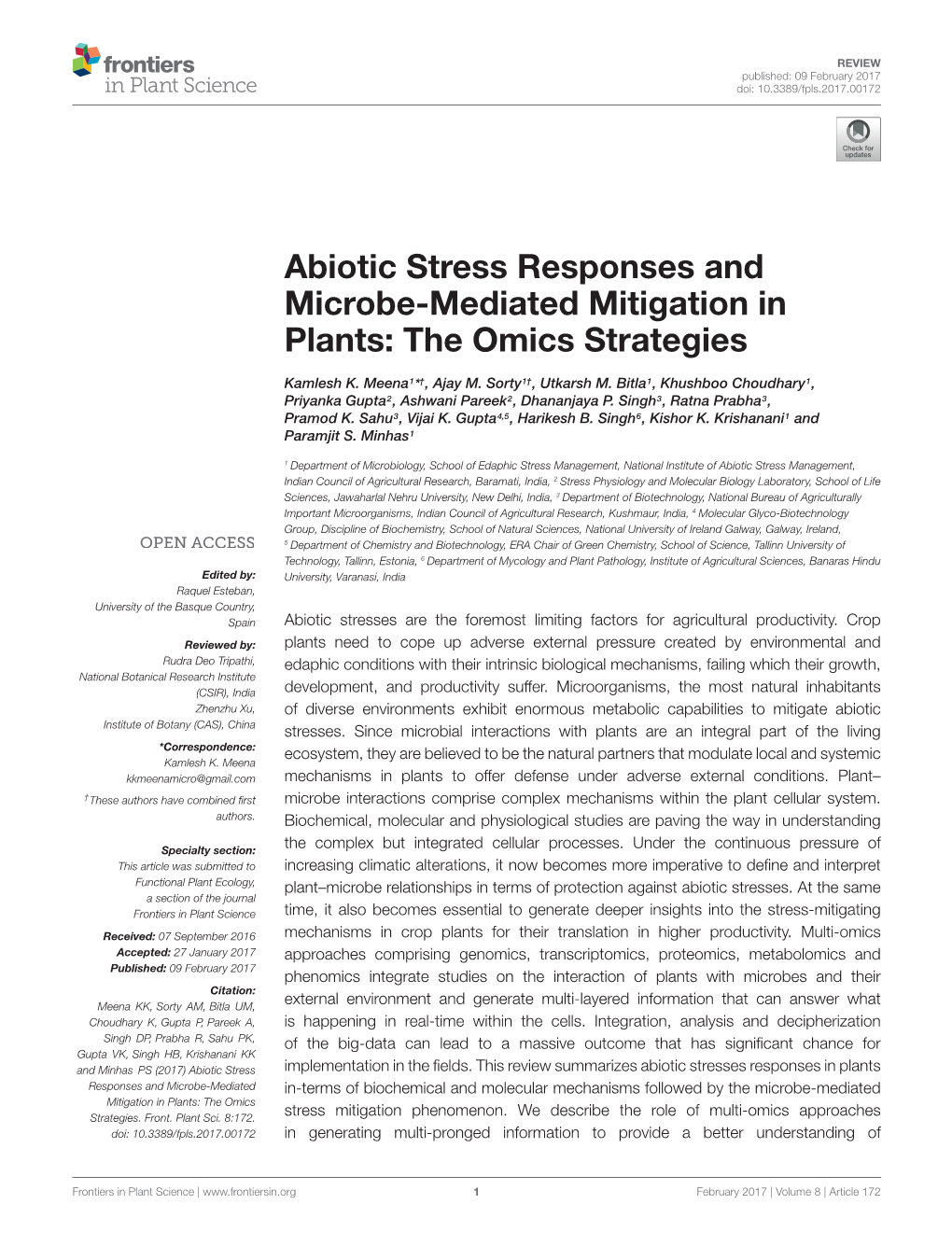 Abiotic Stress Responses and Microbe-Mediated Mitigation in Plants: the Omics Strategies