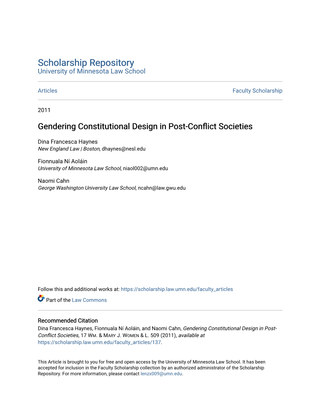 Gendering Constitutional Design in Post-Conflict Societies