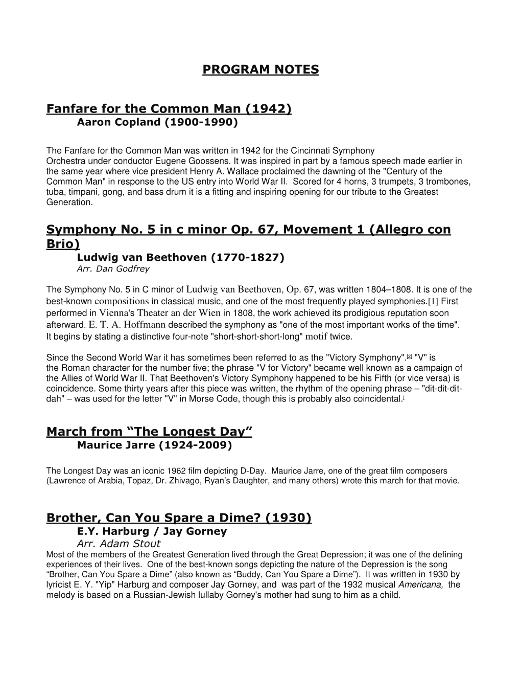PROGRAM NOTES Fanfare for the Common