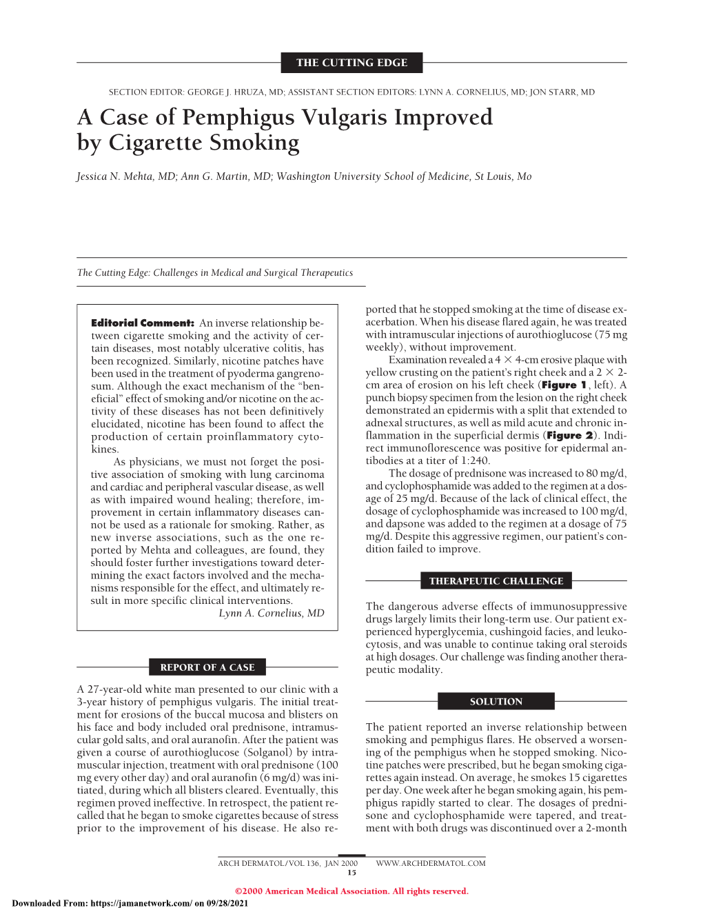 A Case of Pemphigus Vulgaris Improved by Cigarette Smoking