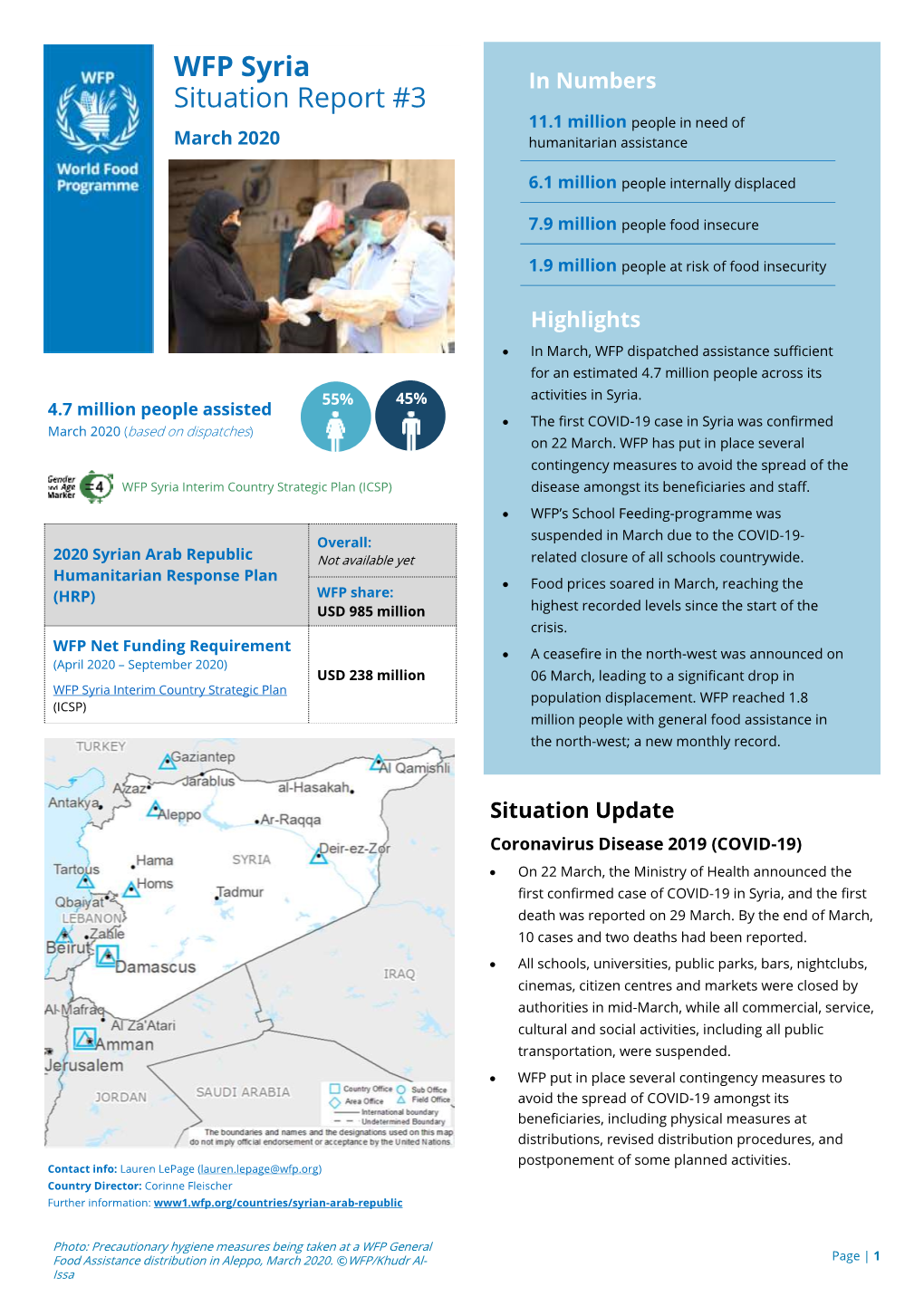 WFP Syria Situation Report #3 Page | 2 March 2020
