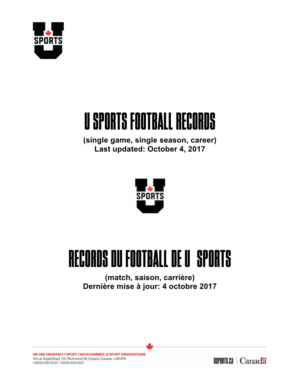 U SPORTS Football RECORDS RECORDS DU Football DE U