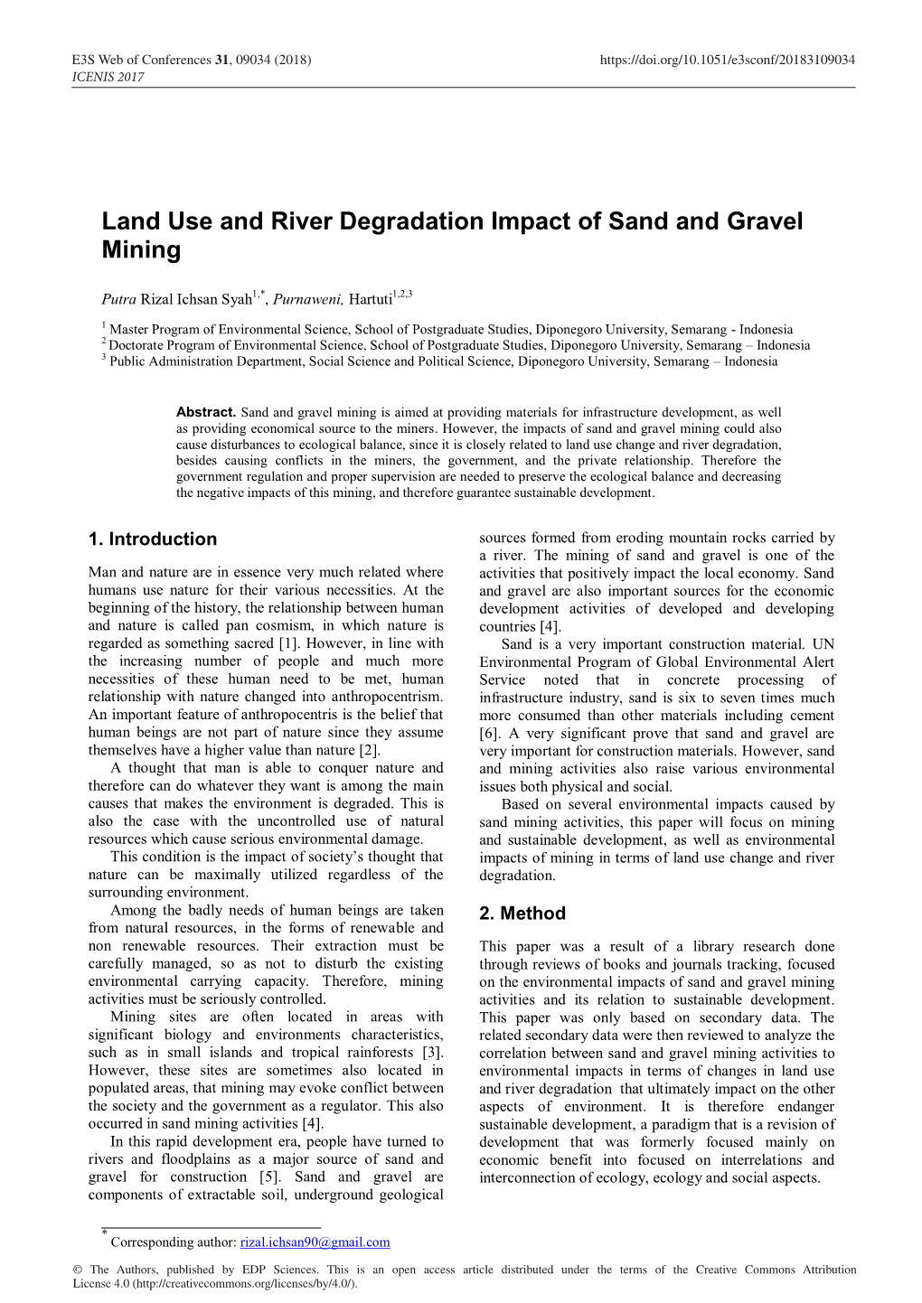 Land Use and River Degradation Impact of Sand and Gravel Mining