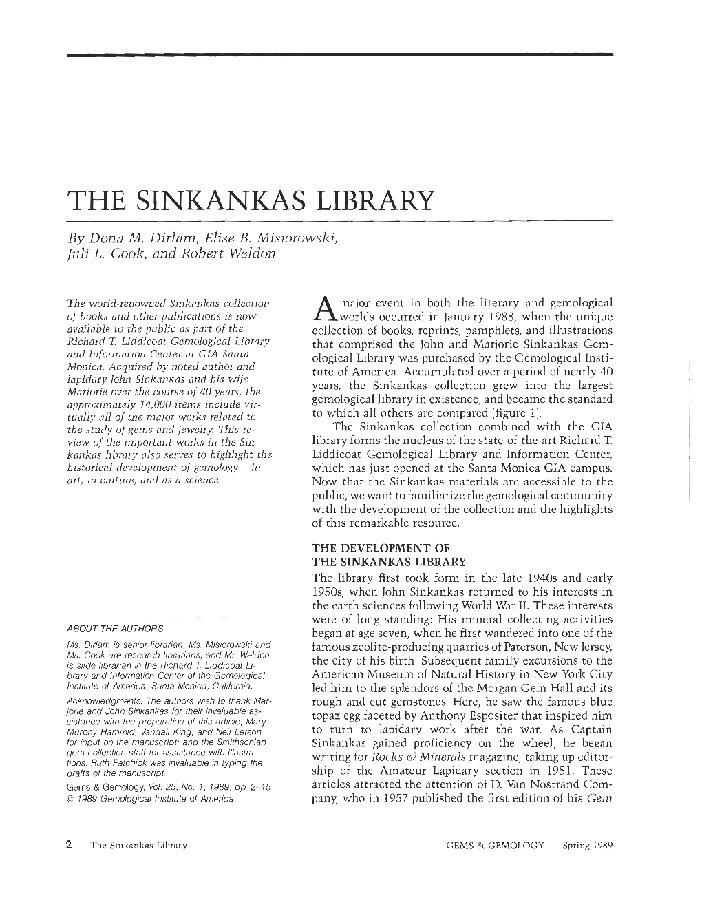 THE SINKANKAS LIBRARY by Dona M