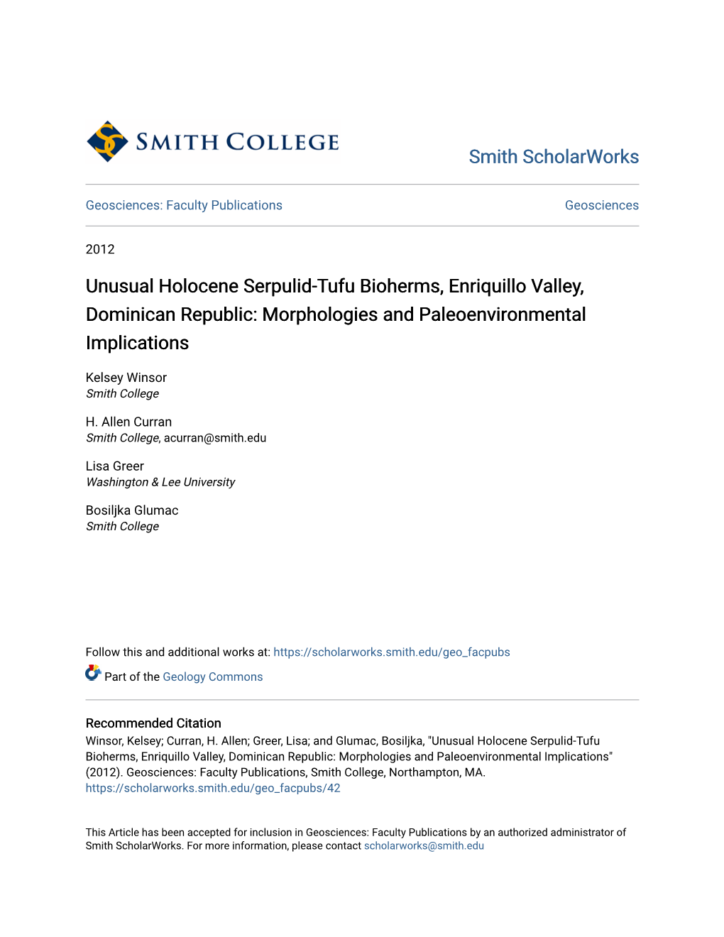 Unusual Holocene Serpulid-Tufu Bioherms, Enriquillo Valley, Dominican Republic: Morphologies and Paleoenvironmental Implications