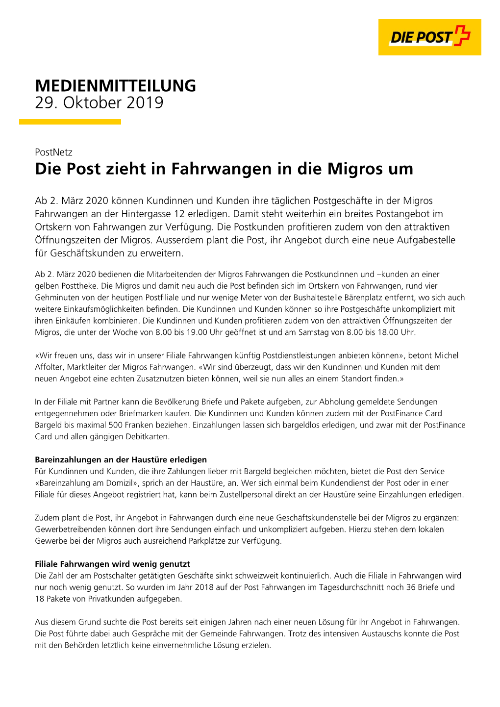 Fahrwangen/AG: Filiale Mit Partner