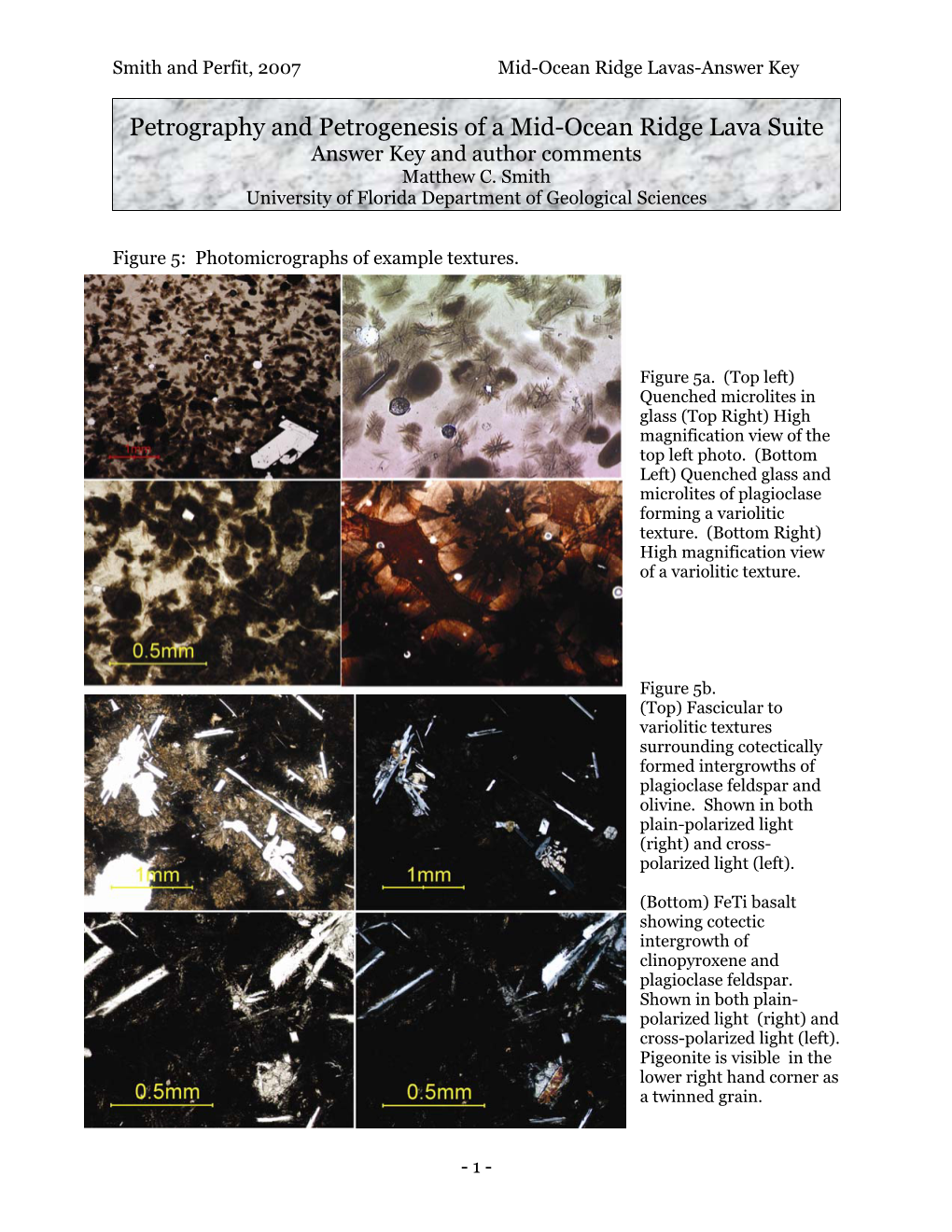 Petrography and Petrogenesis of a Mid-Ocean Ridge Lava Suite Answer Key and Author Comments Matthew C