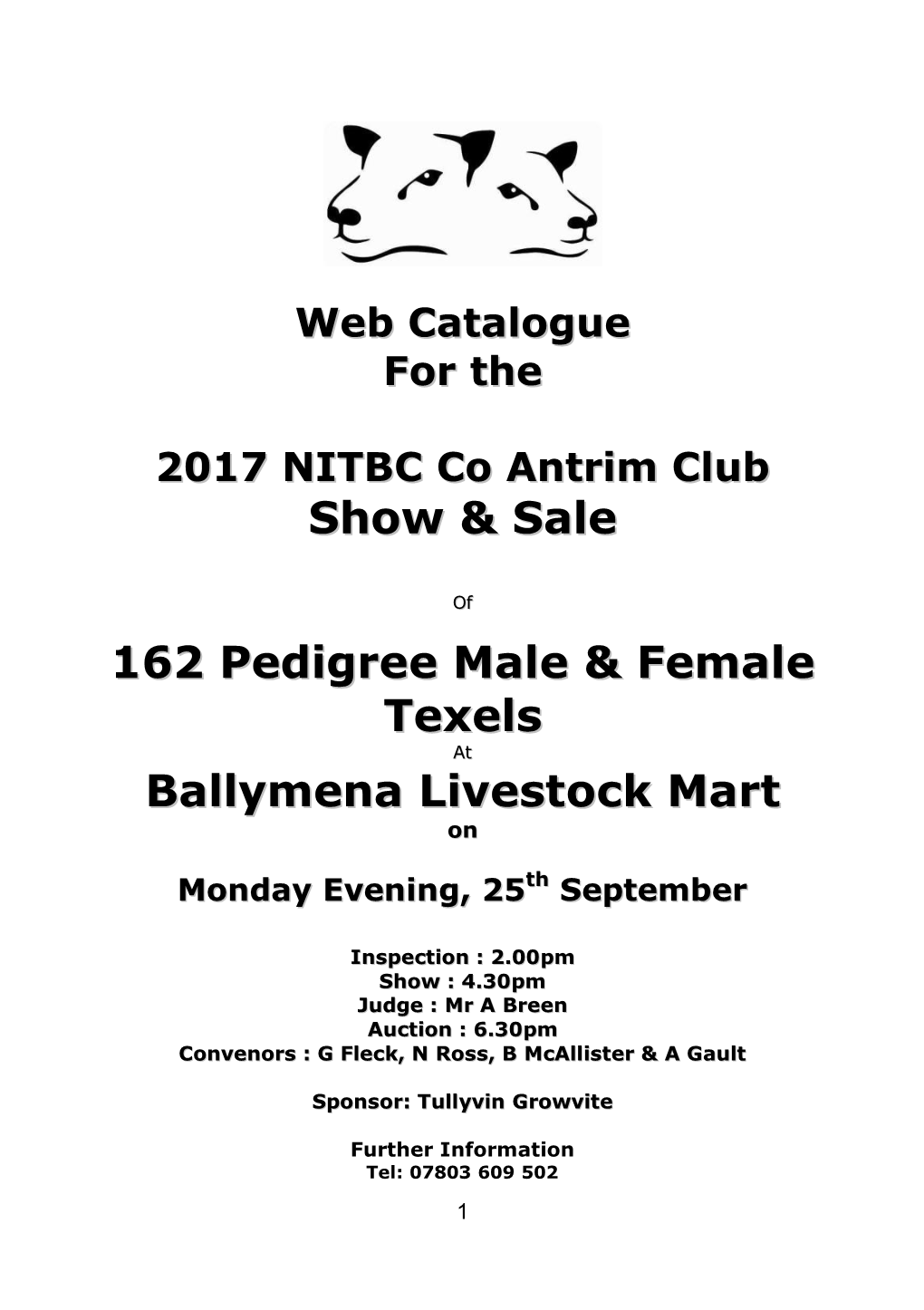 Show & Sale 162 Pedigree Male & Female Texels Ballymena Livestock Mart