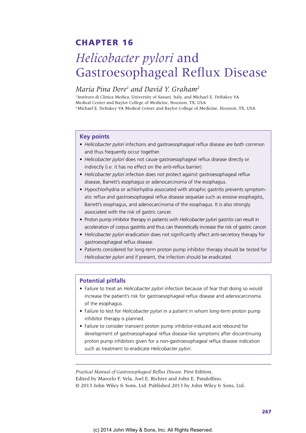 Helicobacter Pylori and Gastroesophageal Reflux Disease Maria Pina Dore1 and David Y