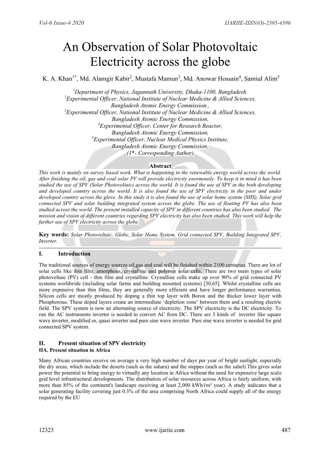 An Observation of Solar Photovoltaic Electricity Across the Globe