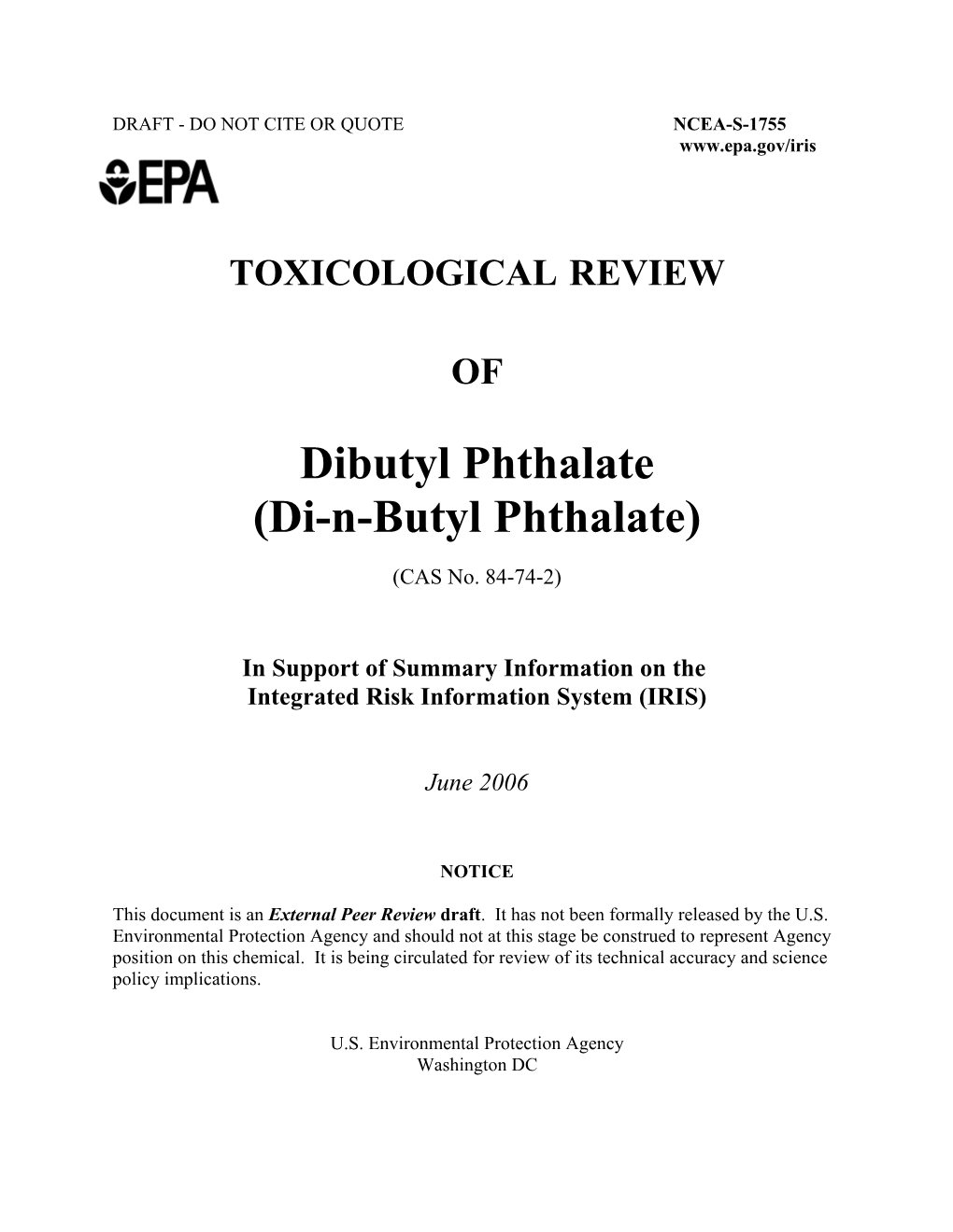 TOXICOLOGICAL REVIEW of Dibutyl Phthalate