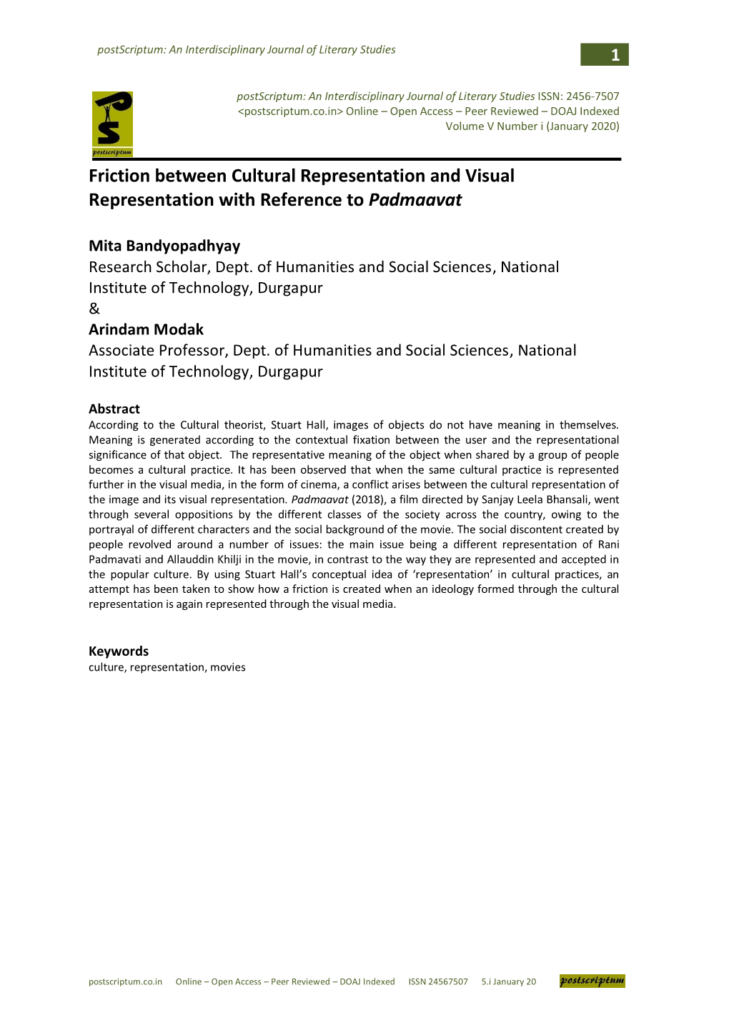 Friction Between Cultural Representation and Visual Representation with Reference to Padmaavat