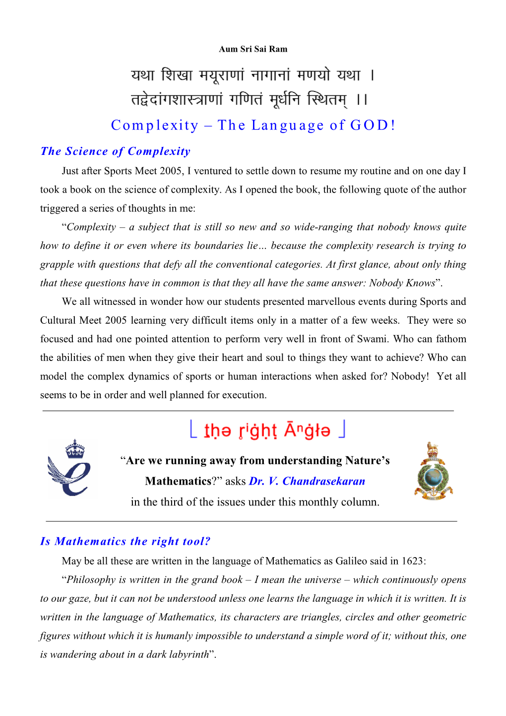 Complexity – the Language of GOD!