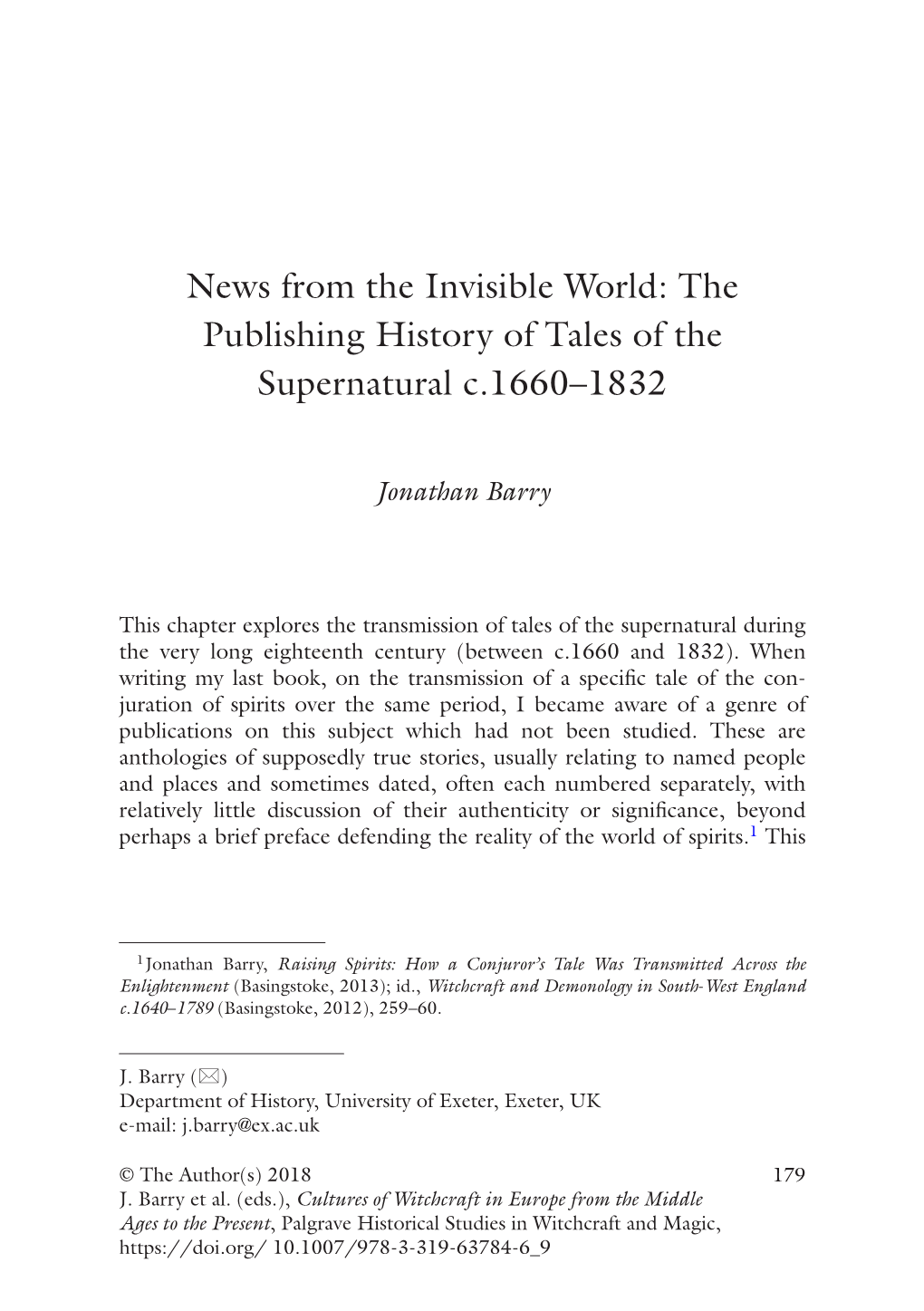 The Publishing History of Tales of the Supernatural C.1660–1832