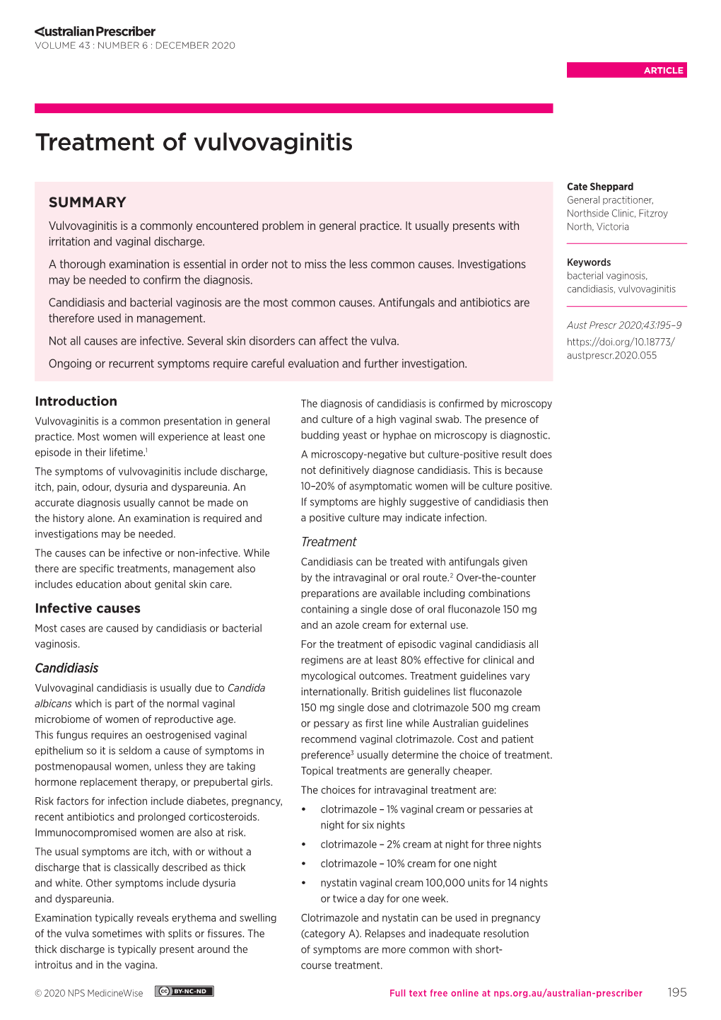 Treatment of Vulvovaginitis