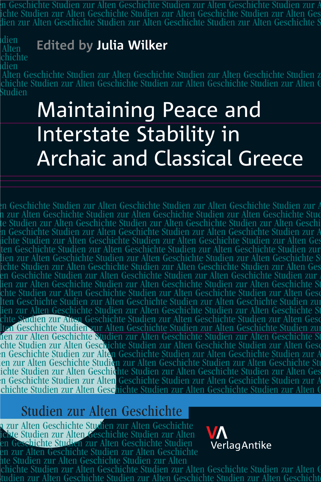 Maintaining Peace and Interstate Stability in Archaic and Classical Greece