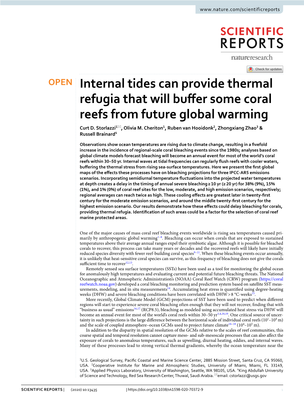 Internal Tides Can Provide Thermal Refugia That Will Buffer Some Coral