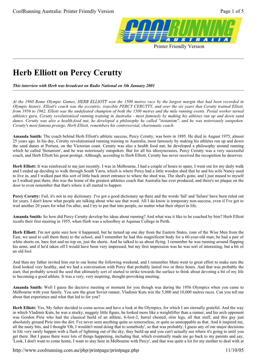 Herb Elliott on Percy Cerutty