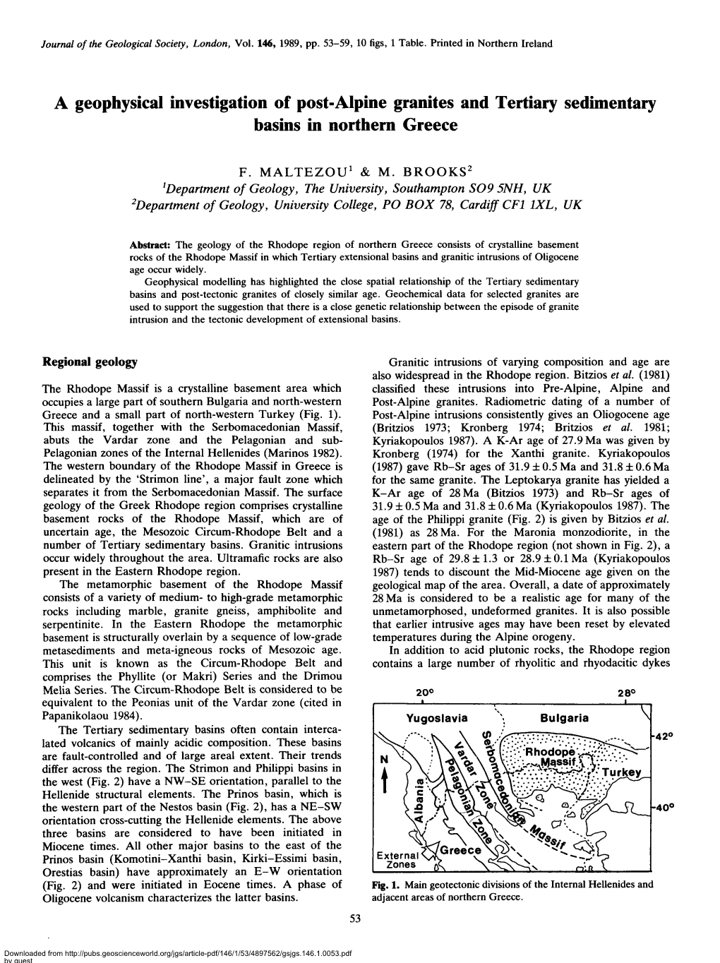 A Geophysical Investigation of Post-Alpine Granites and Tertiary Sedimentary Basins in Northern Greece