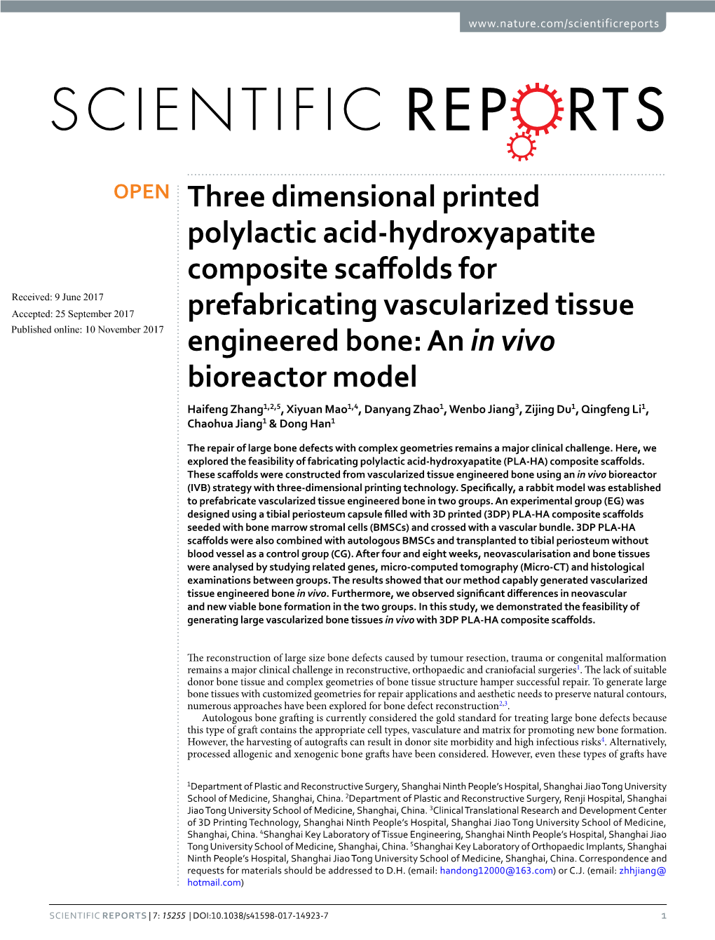 Three Dimensional Printed Polylactic Acid-Hydroxyapatite Composite