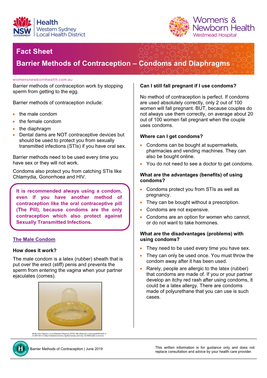 Fact Sheet Barrier Methods of Contraception – Condoms and Diaphragms