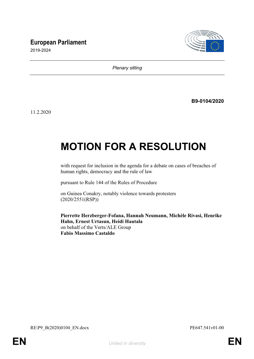 En En Motion for a Resolution