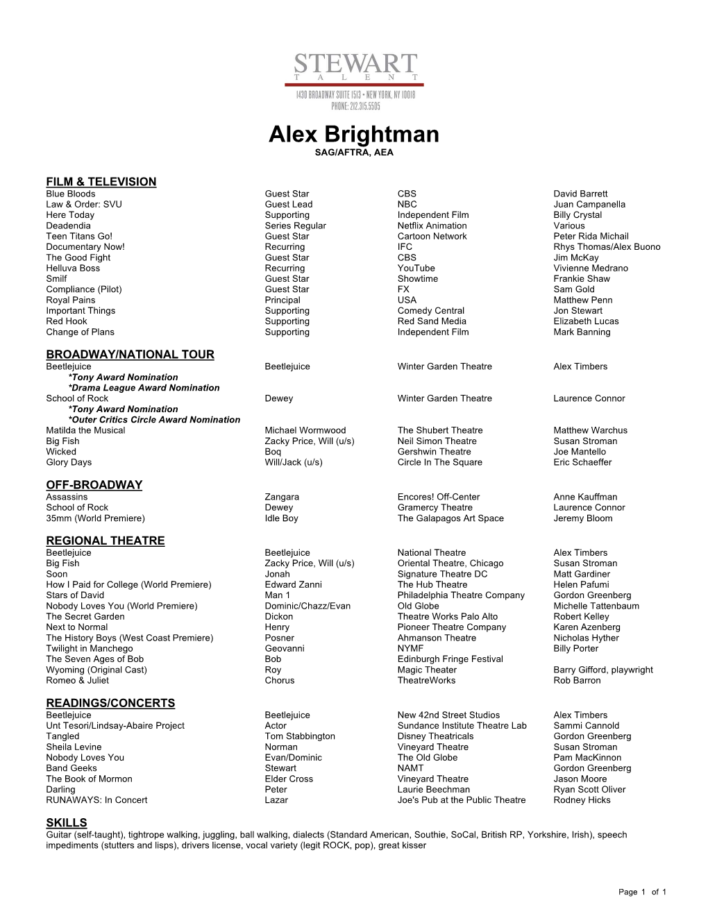 Alex Brightman SAG/AFTRA, AEA