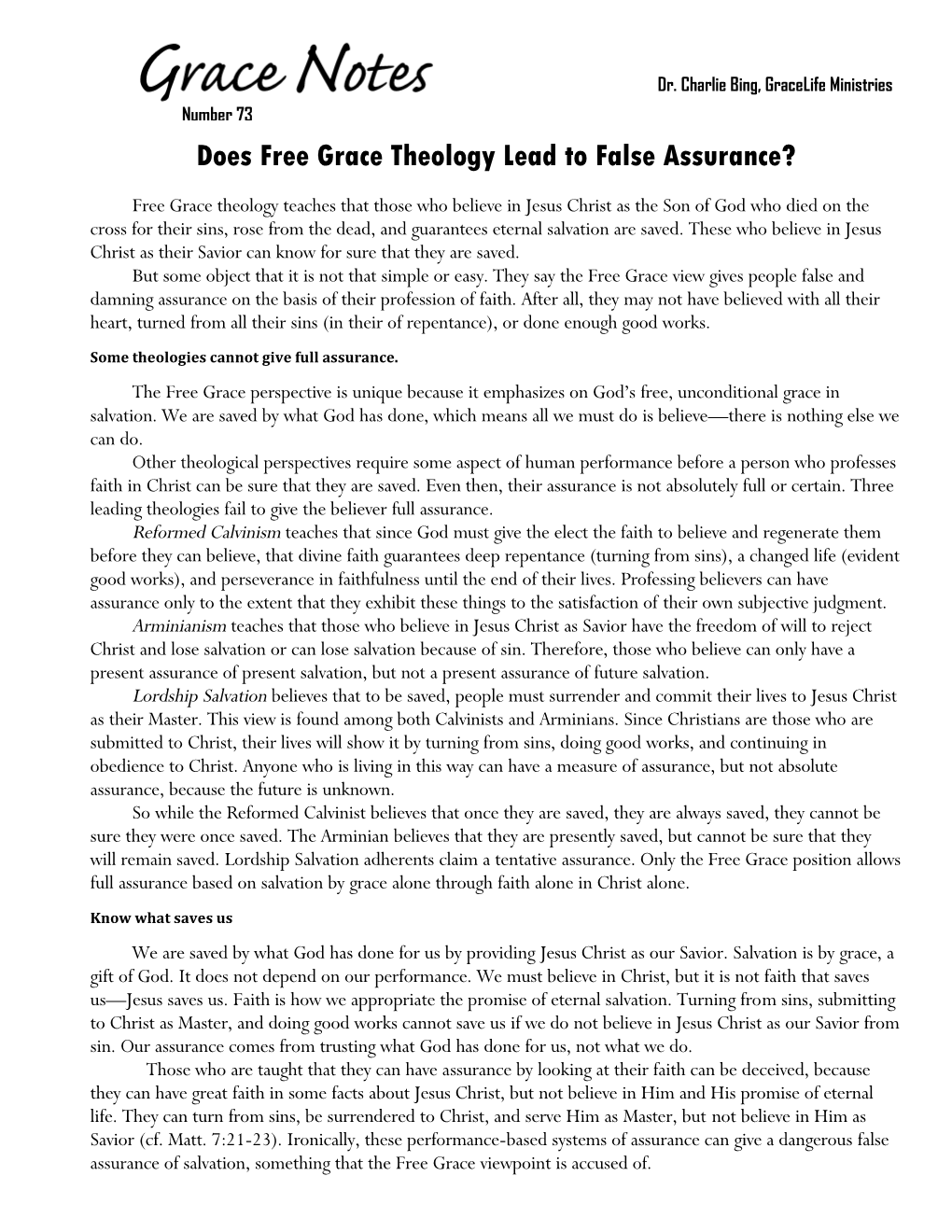 Does Free Grace Theology Lead to False Assurance?