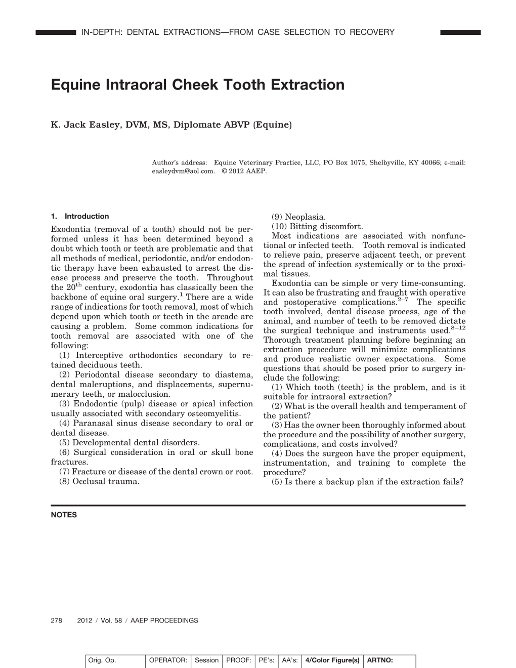 Equine Intraoral Cheek Tooth Extraction