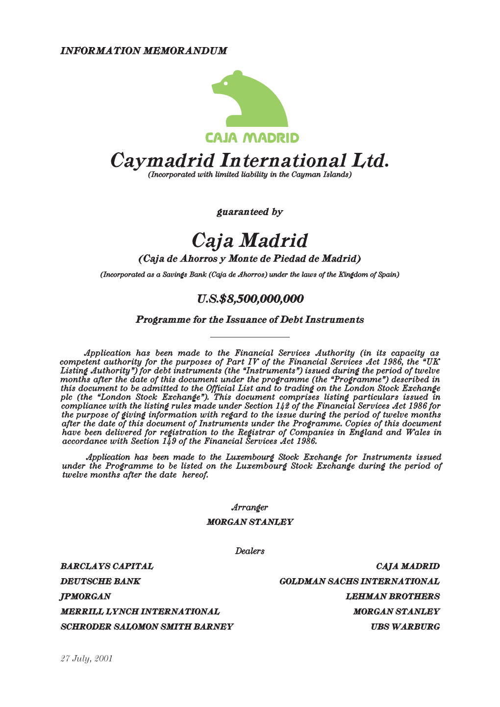 Caymadrid International Ltd. Caja Madrid
