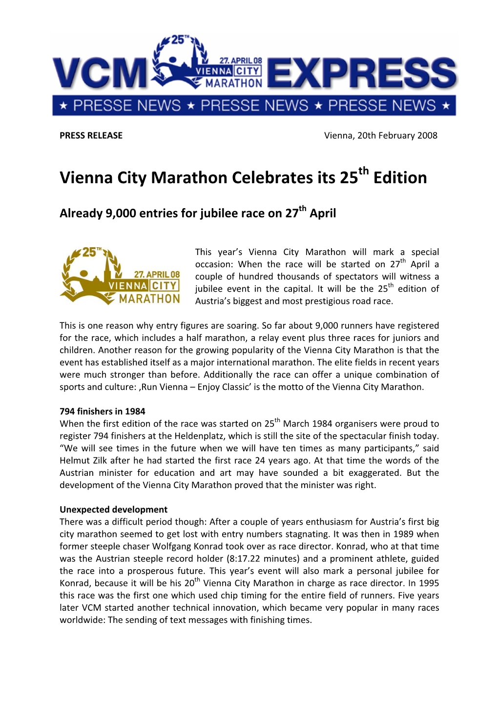 Vienna City Marathon Celebrates Its 25 Edition