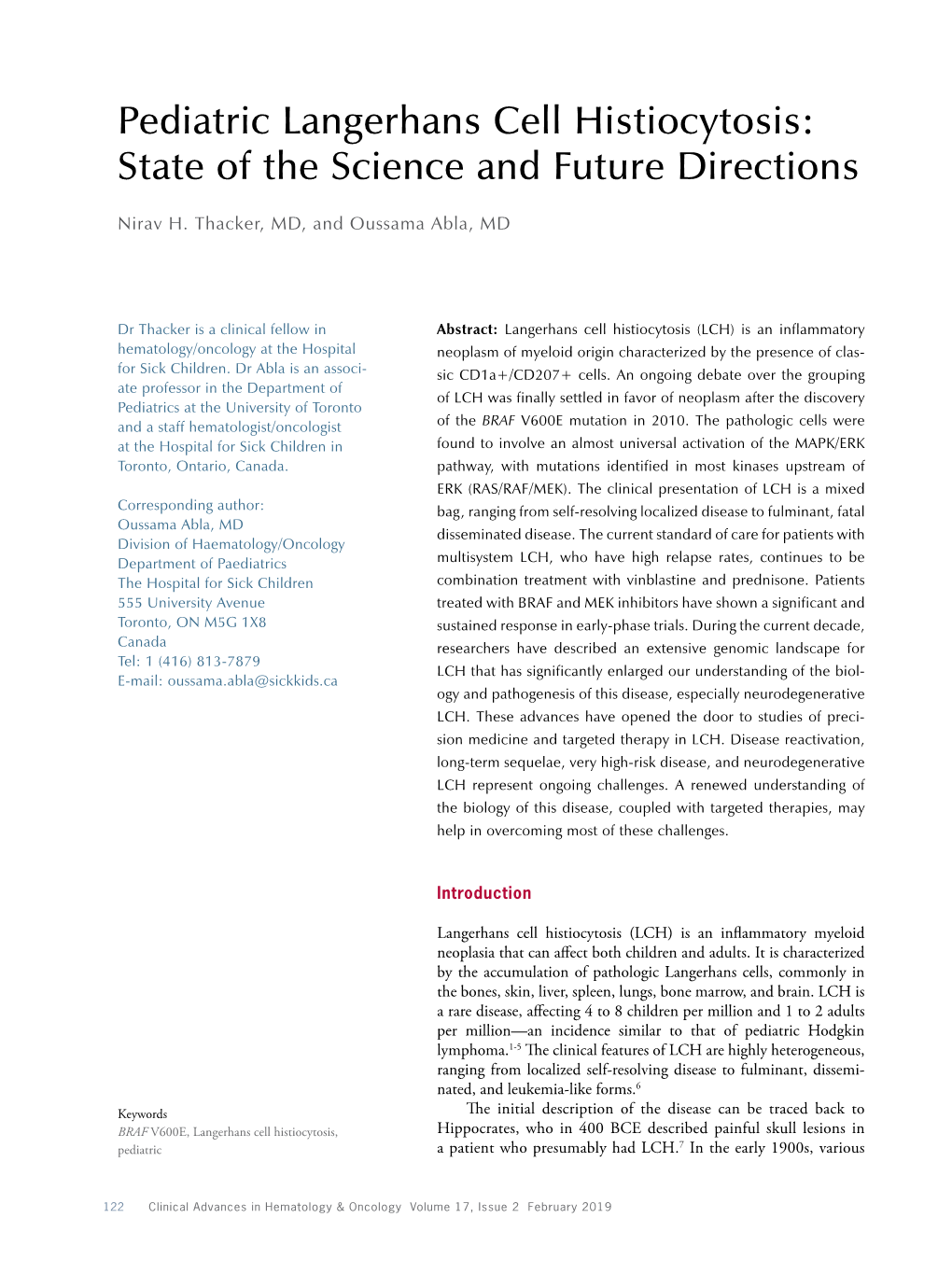 Pediatric Langerhans Cell Histiocytosis: State of the Science and Future Directions