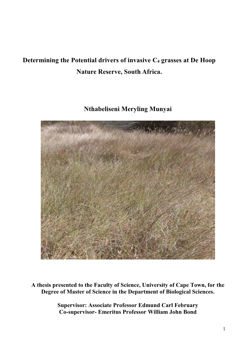 Determining the Potential Drivers of Invasive C4 Grasses at De Hoop Nature Reserve, South Africa