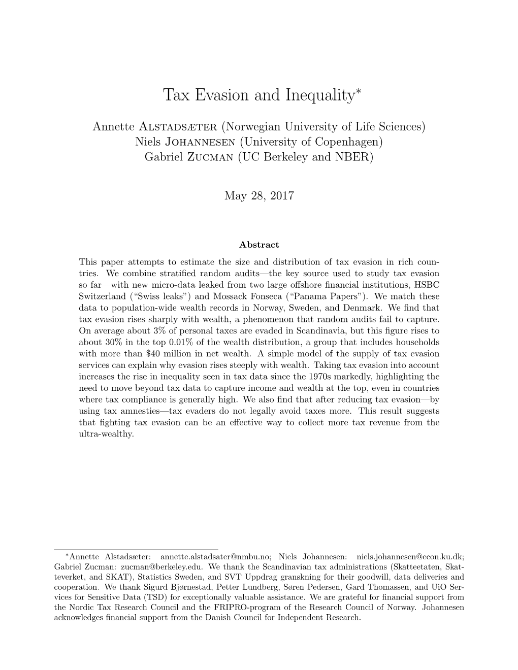 Tax Evasion and Inequality∗