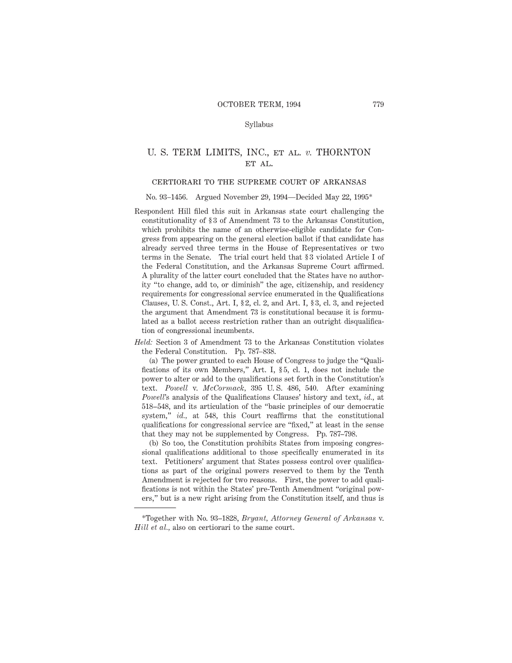 US TERM LIMITS, INC. V. THORNTON