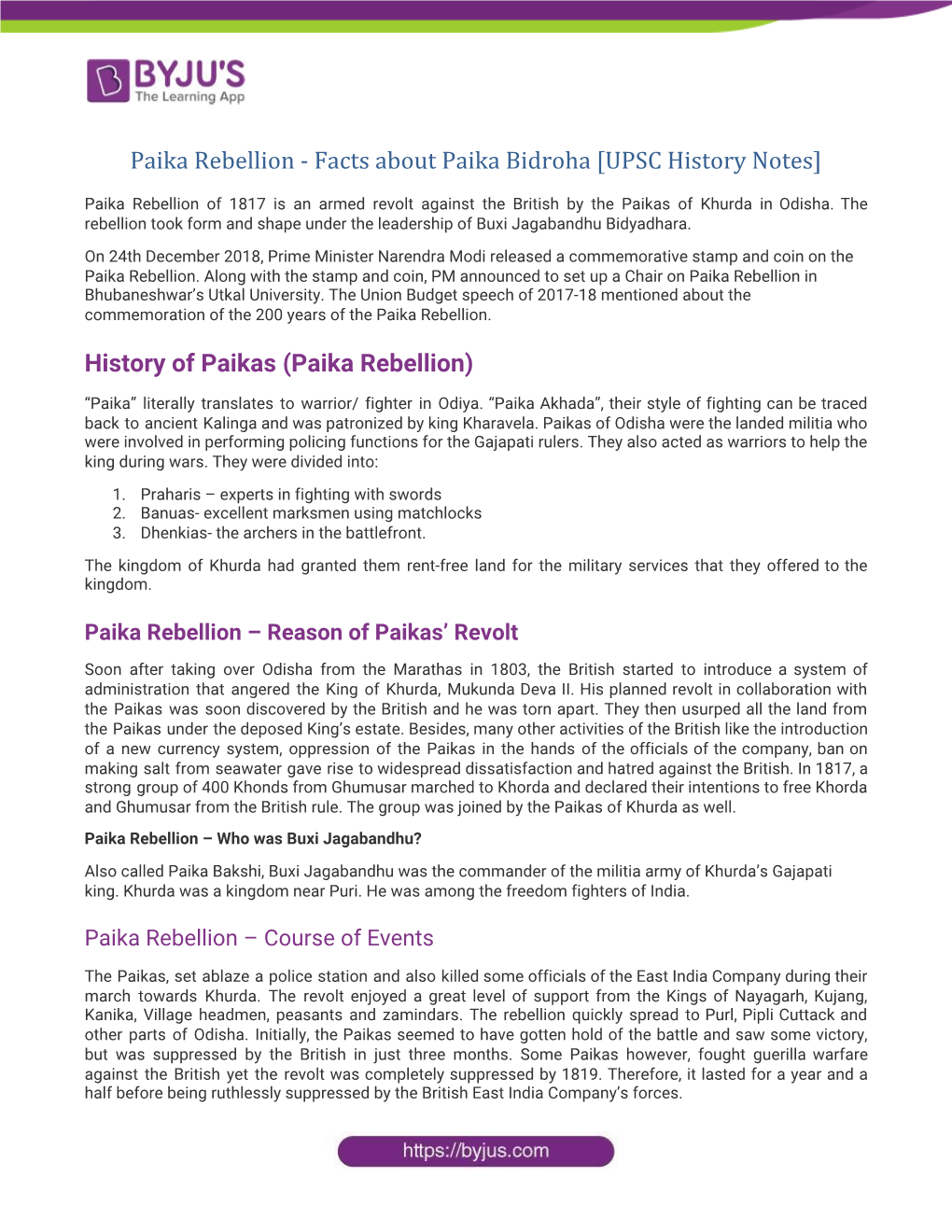 Paika Rebellion - Facts About Paika Bidroha [UPSC History Notes]