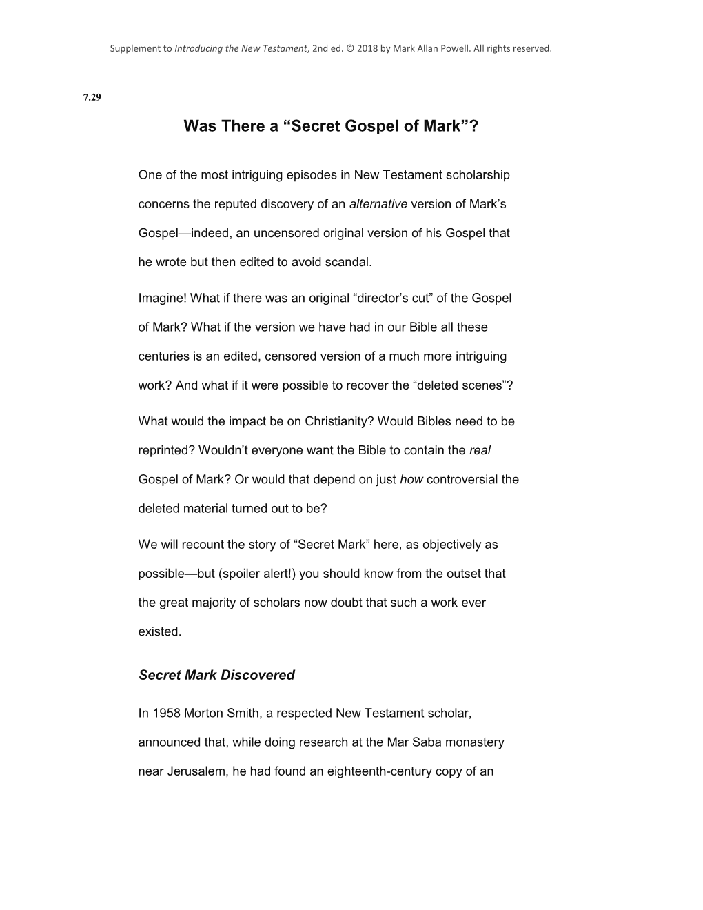 “Secret Gospel of Mark”?