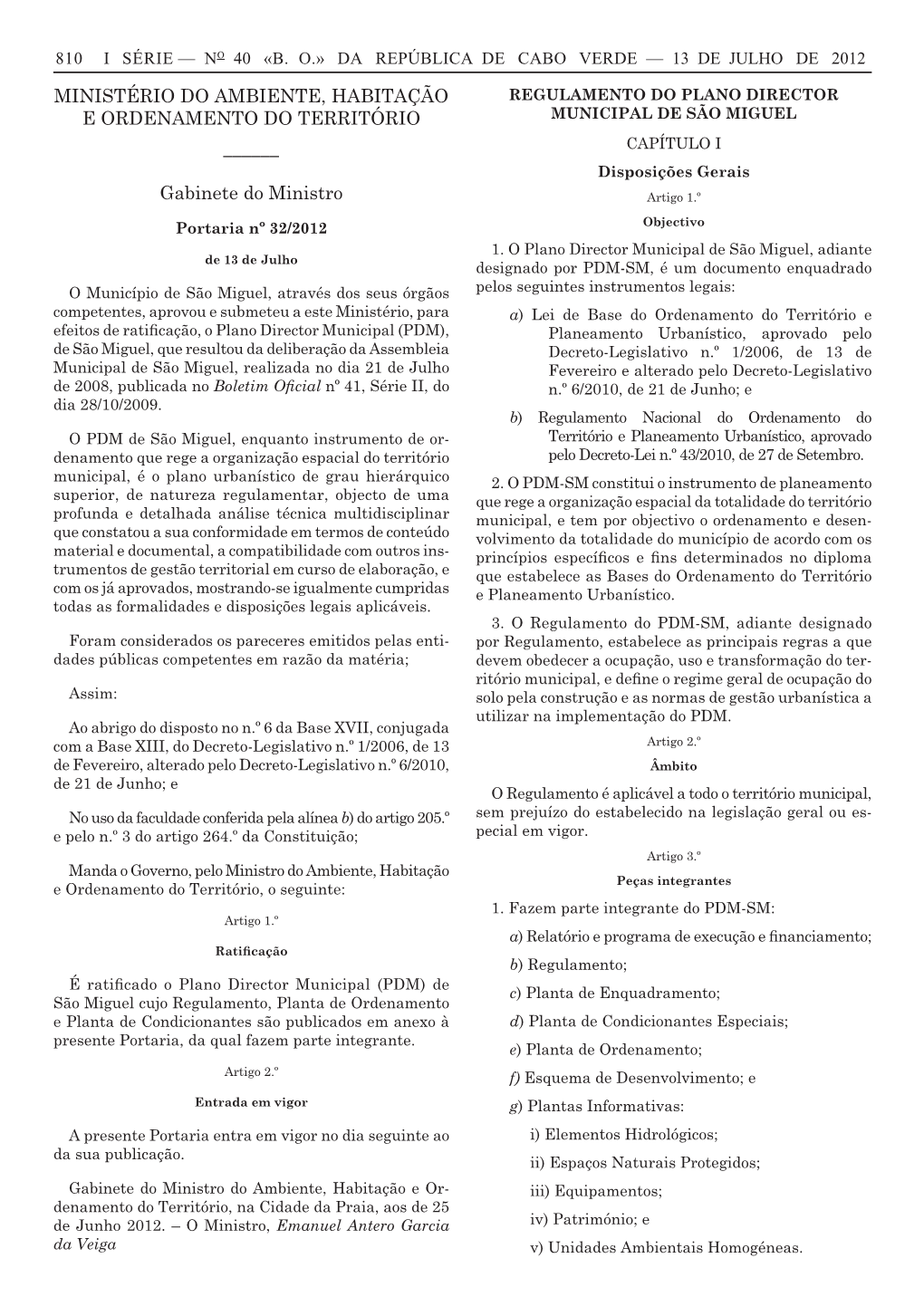 No 40 «Bo» Da República De Cabo Verde — 13 De Julho De 2012