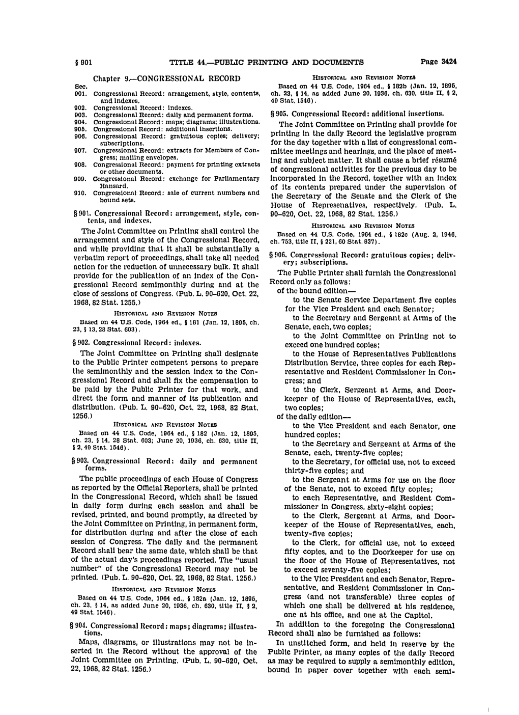 United States Code: Congressional Record, 44 USC §§ 901-910