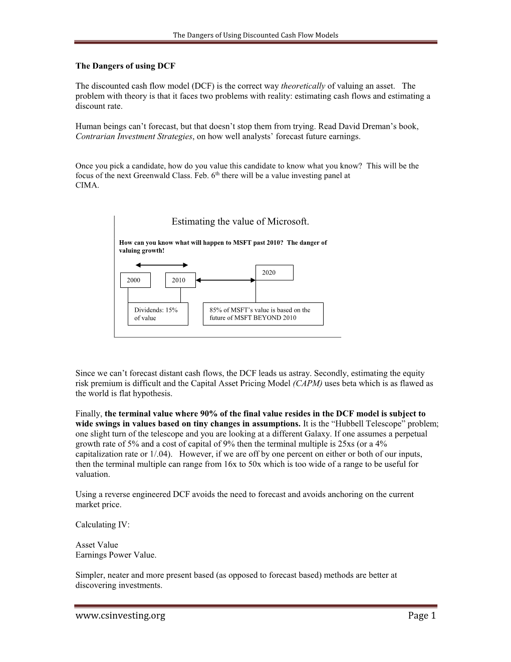 The Dangers of Using Discounted Cash Flow Models