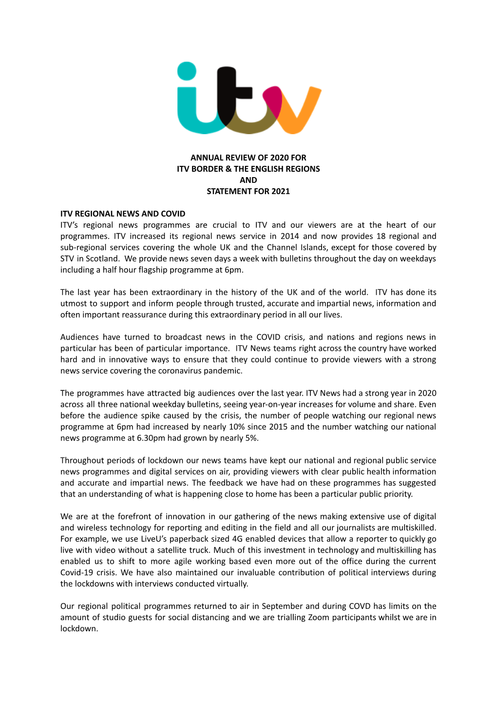 ITV Regions Statement of Programme Policy 2020