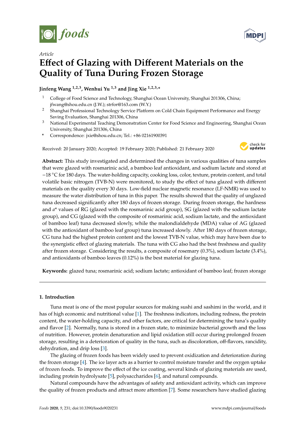 Effect of Glazing with Different Materials on the Quality of Tuna